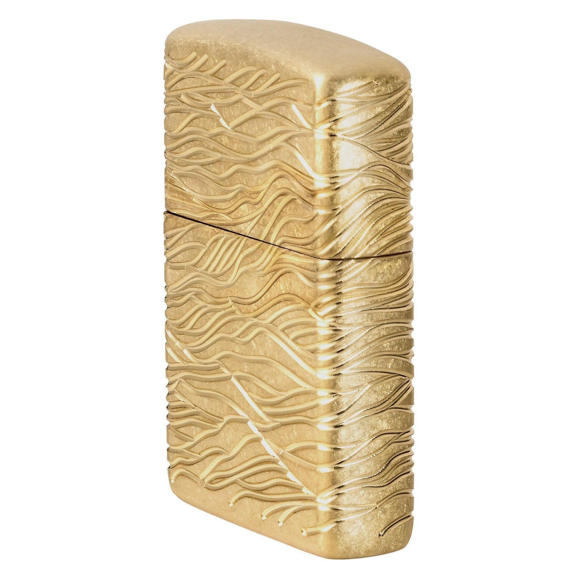 Zippo Lighter: Armor MultiCut, Luxury Waves Design - Tumbled Brass 46273 - Image 3