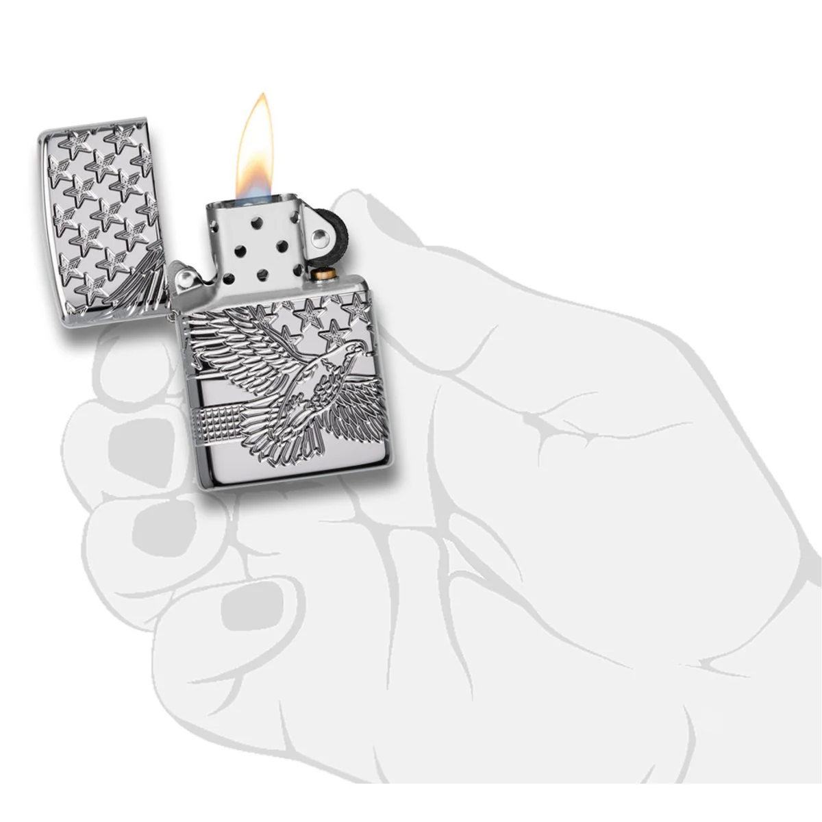 Zippo Lighter: Armor MultiCut Patriotic Eagle - High Polish Chrome 49027 - Image 8