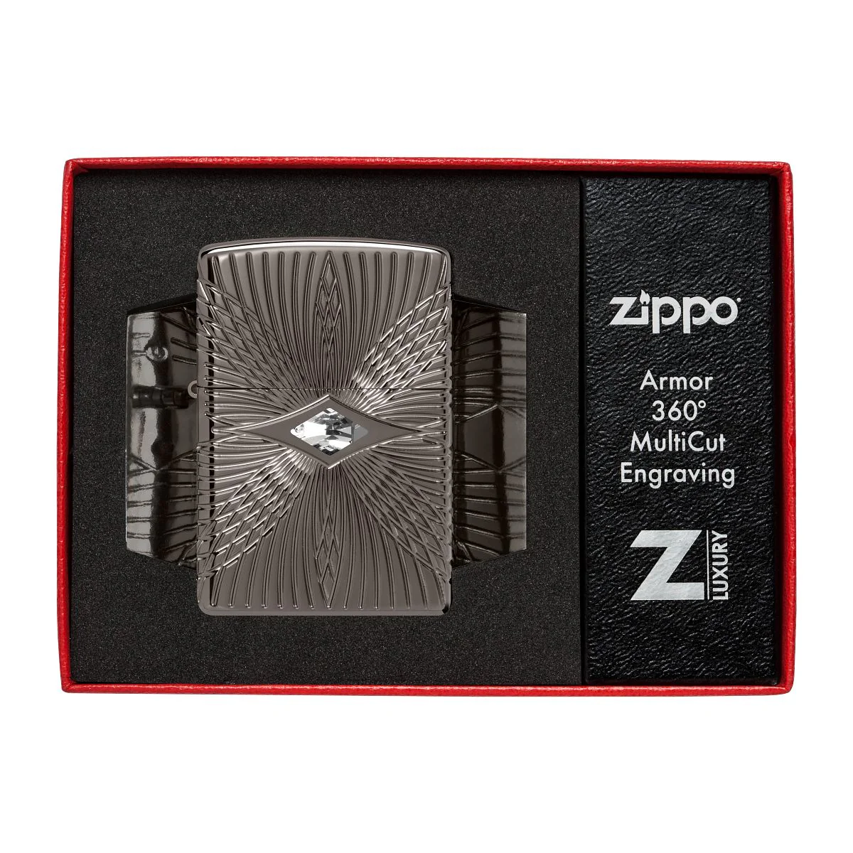 Zippo Lighter: Armor MultiCut Pattern Design with Crystal - Black Ice 49291 - Image 10
