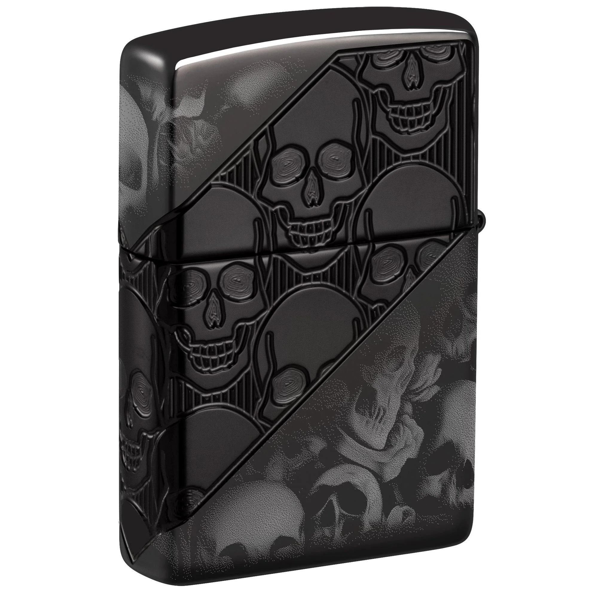 Zippo Lighter: Armor MultiCut Skull Collage, Photo 360 - High Polish Black 46751 - Image 2