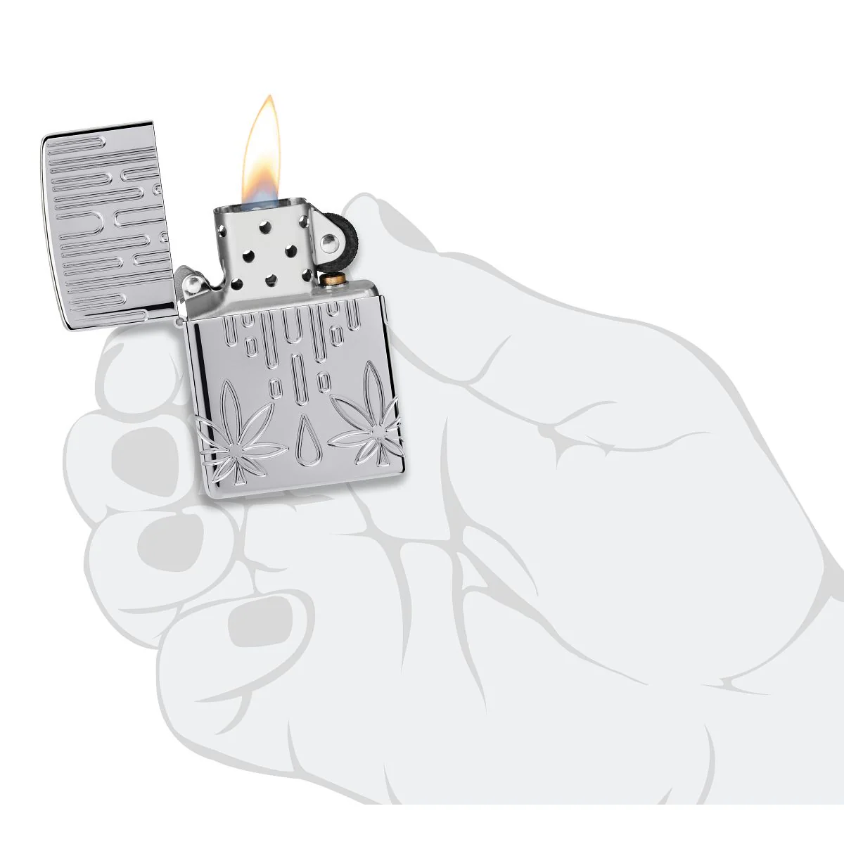Zippo Lighter: Armor MultiCut, Waxy Weed Leaf - High Polish Chrome 46303 - Image 8