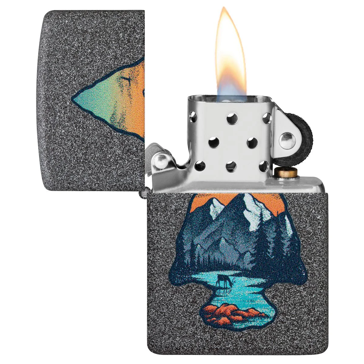 Zippo Lighter: Arrowhead and Mountain Scene - Iron Stone 46007 - Image 3
