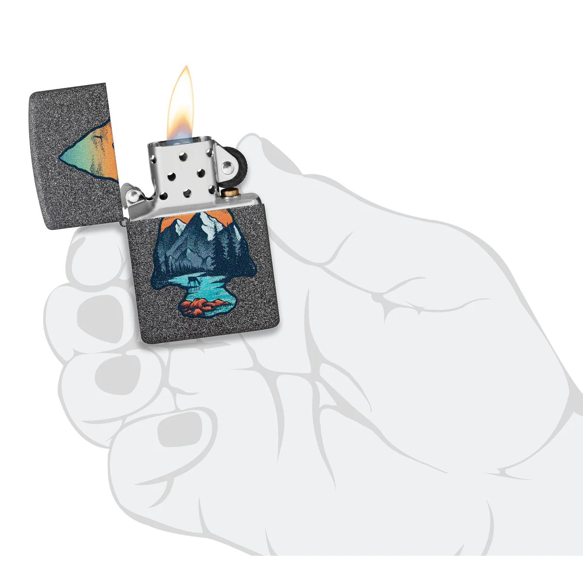 Zippo Lighter: Arrowhead and Mountain Scene - Iron Stone 46007 - Image 5