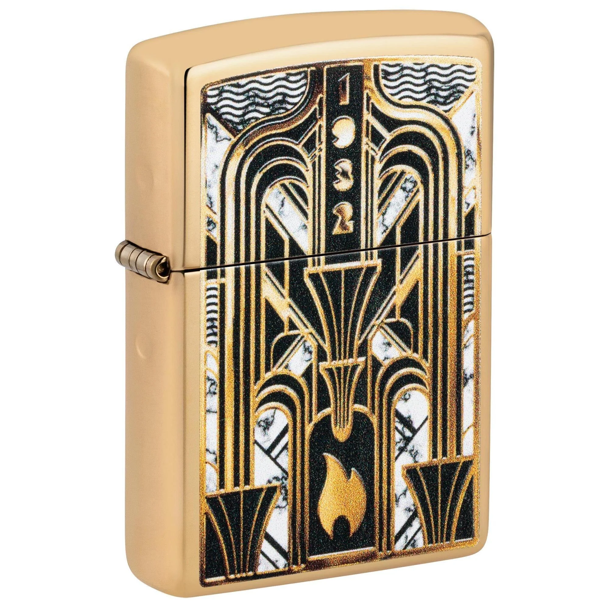 Zippo Lighter: Art Deco Flame Design - High Polish Brass 46585