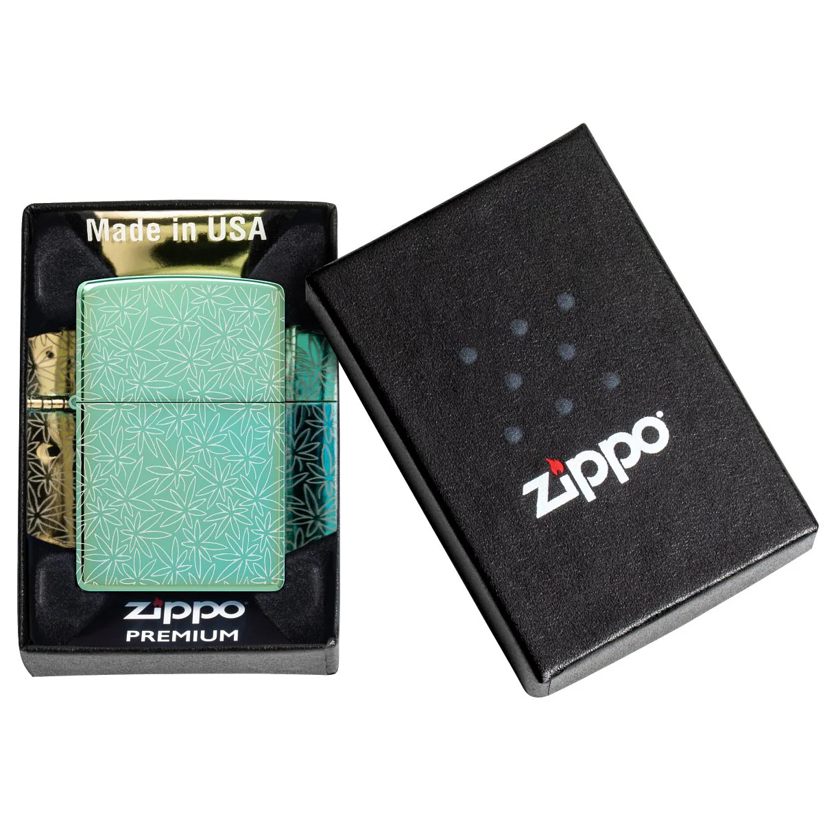 Zippo Lighter: Atomic Cannabis Design, Photo 360 - High Polish Green 46294 - Image 10
