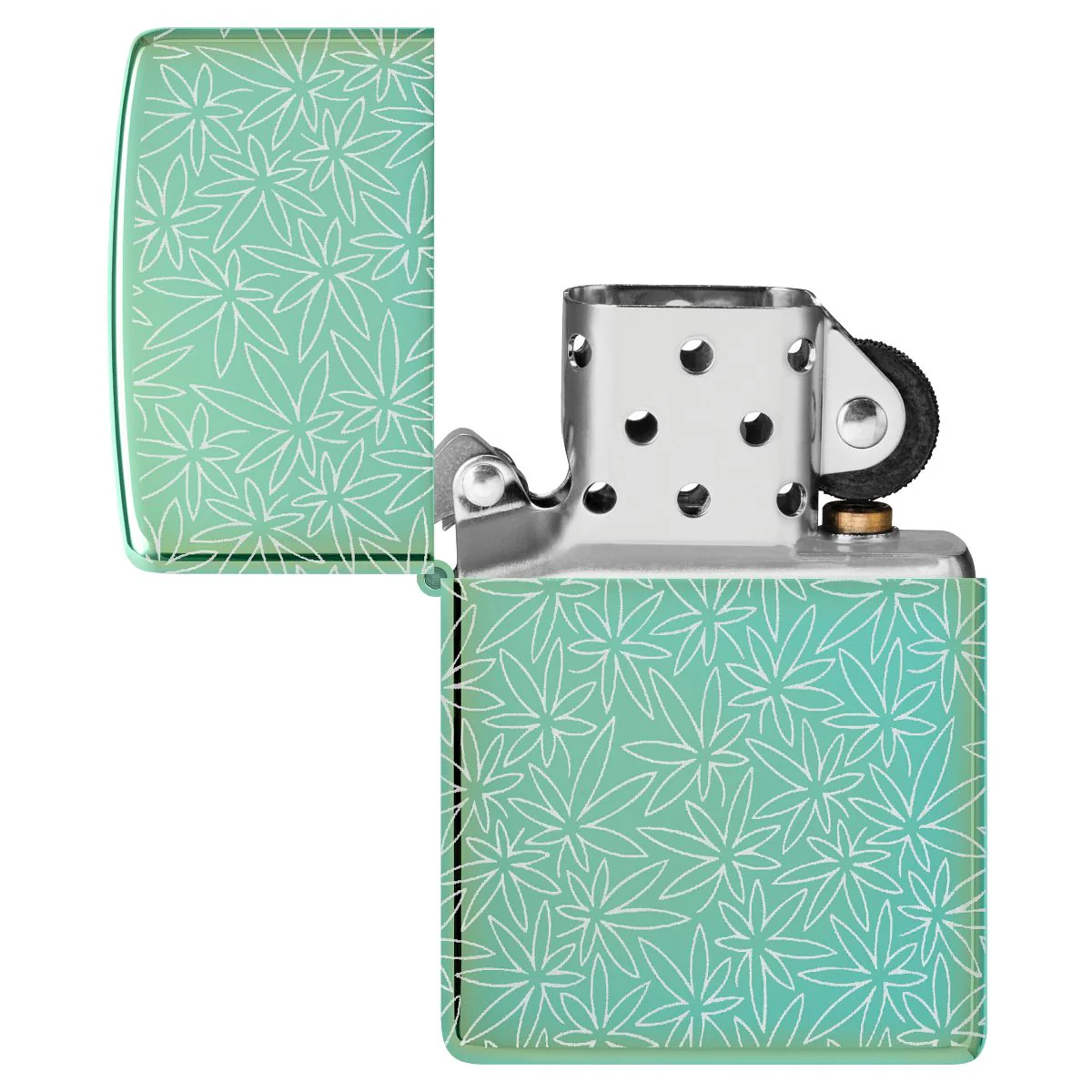 Zippo Lighter: Atomic Cannabis Design, Photo 360 - High Polish Green 46294 - Image 8