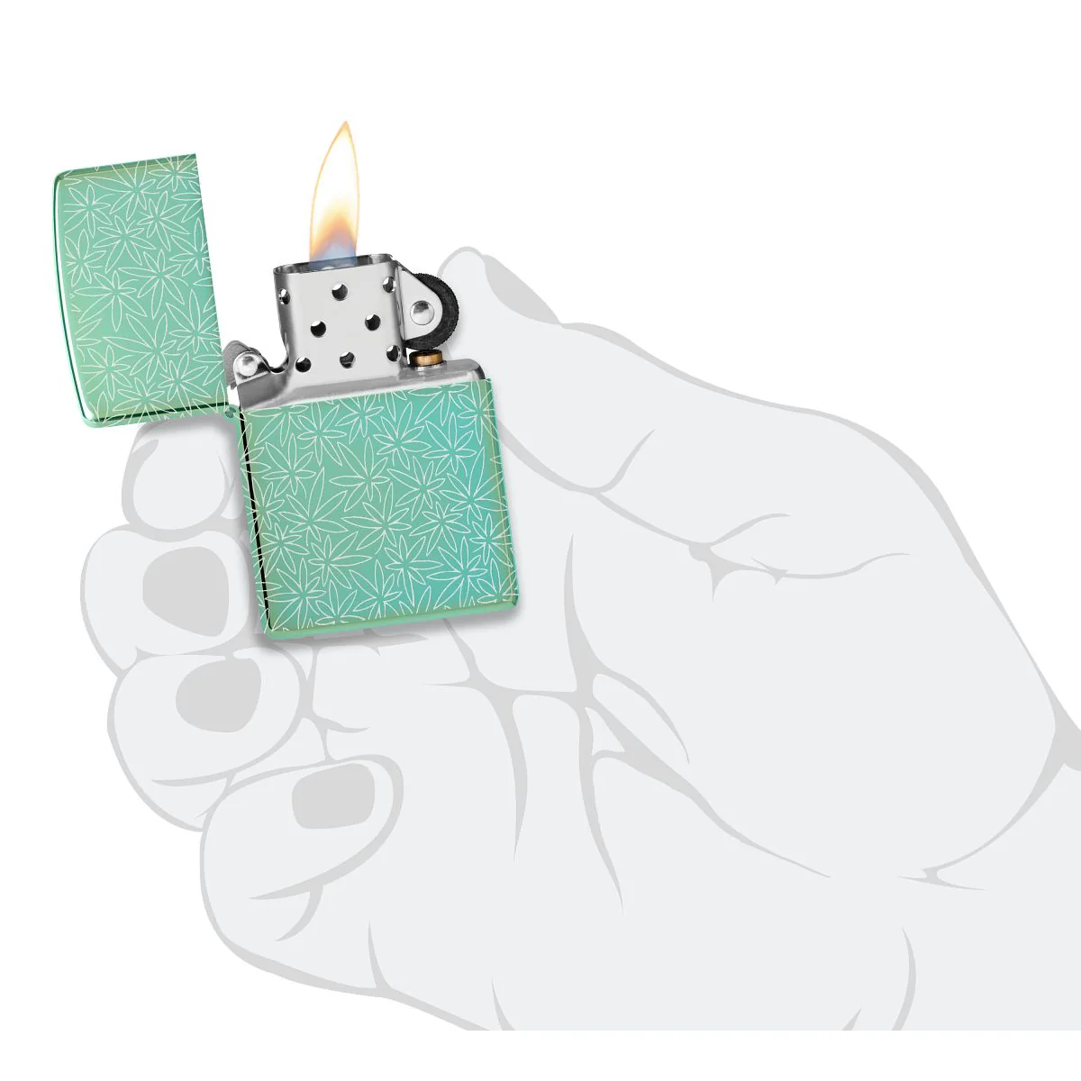 Zippo Lighter: Atomic Cannabis Design, Photo 360 - High Polish Green 46294 - Image 9