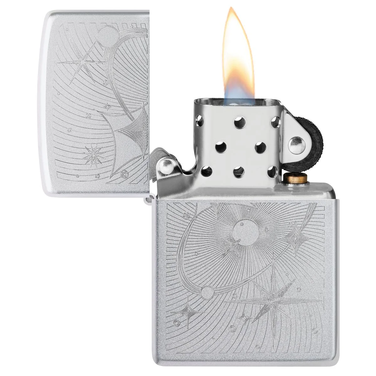 Zippo Lighter: Atomic Cosmos Design, Engraved - Satin Chrome 46724 - Image 3