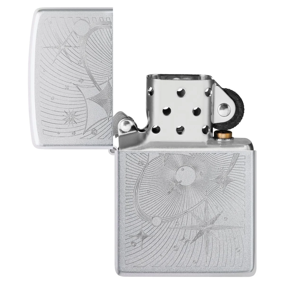 Zippo Lighter: Atomic Cosmos Design, Engraved - Satin Chrome 46724 - Image 4