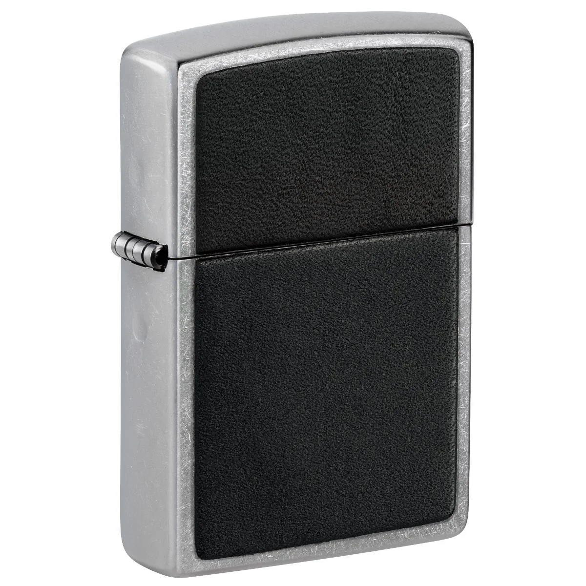 Zippo Lighter: Black Leather Emblem - Street Chrome 46778