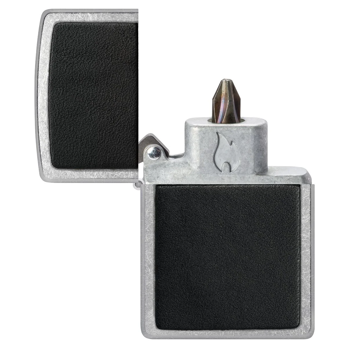 Zippo Lighter: Black Leather Emblem - Street Chrome 46778 - Image 3