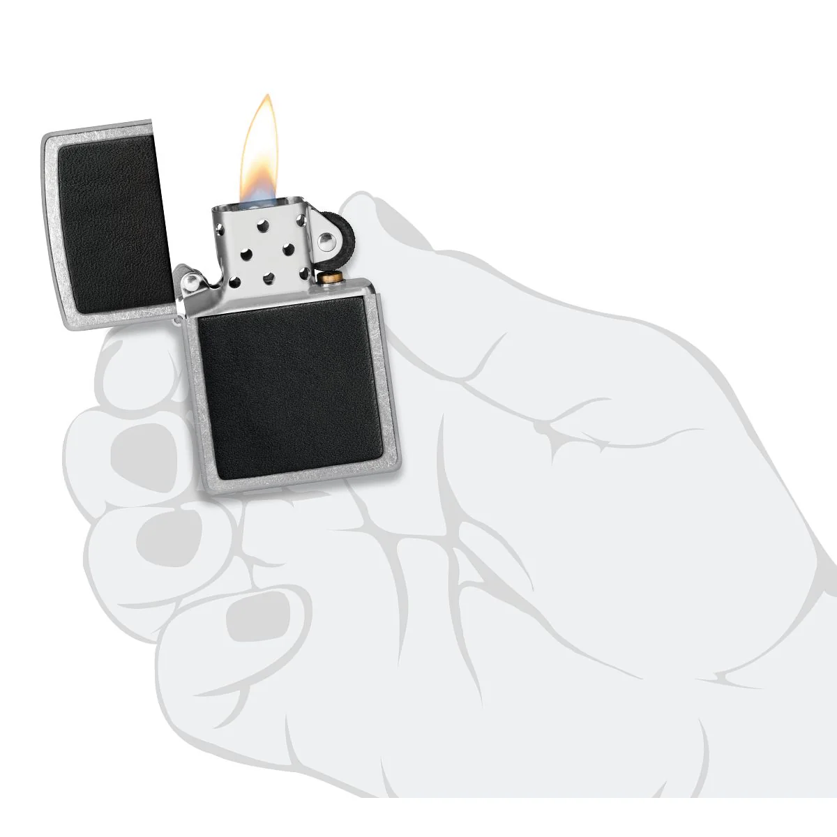 Zippo Lighter: Black Leather Emblem - Street Chrome 46778 - Image 6
