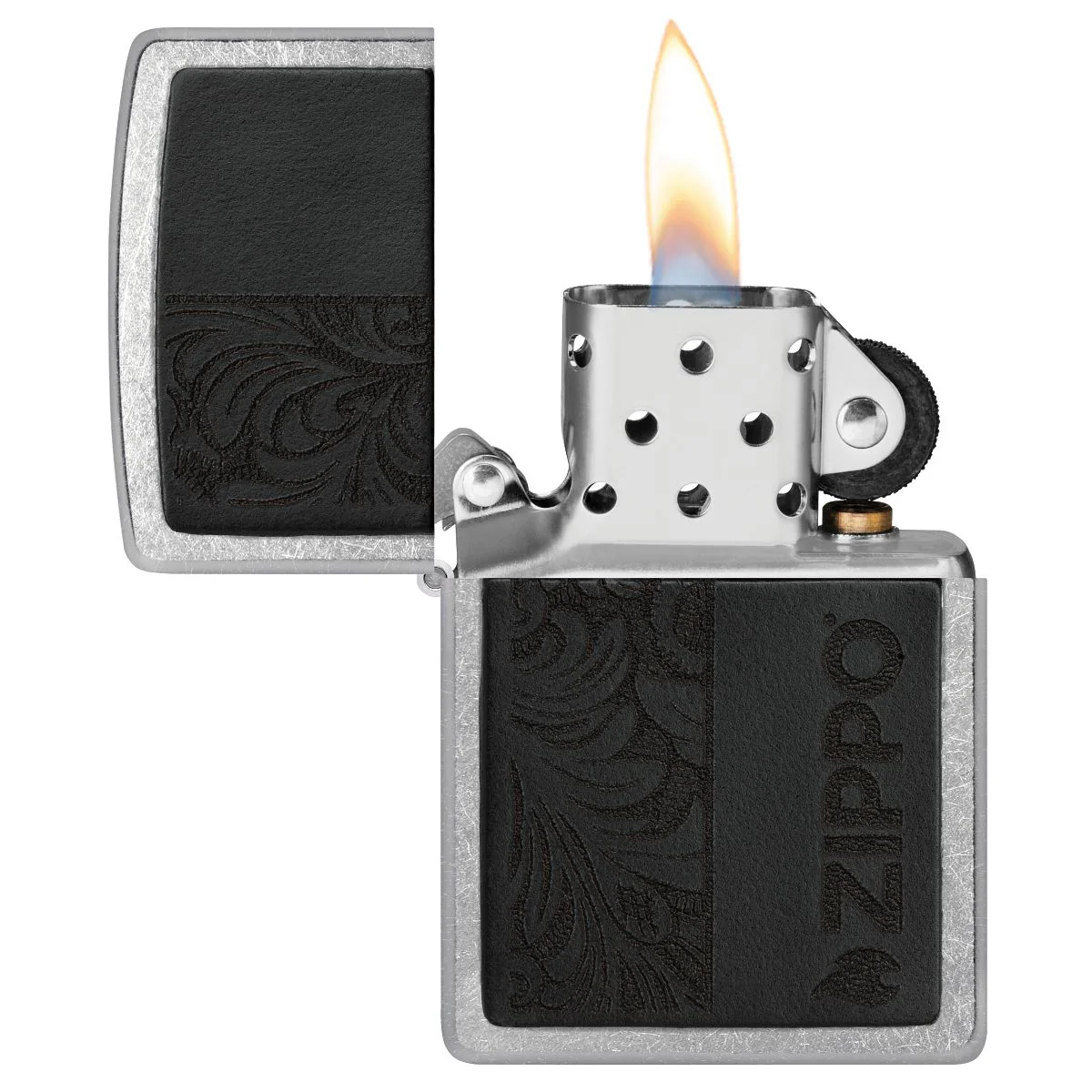 Zippo Lighter: Black Leather Emblem, Zippo Design - Street Chrome 46919 - Image 3