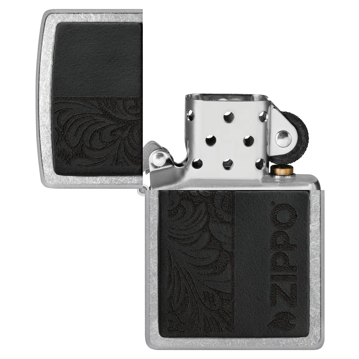 Zippo Lighter: Black Leather Emblem, Zippo Design - Street Chrome 46919 - Image 4