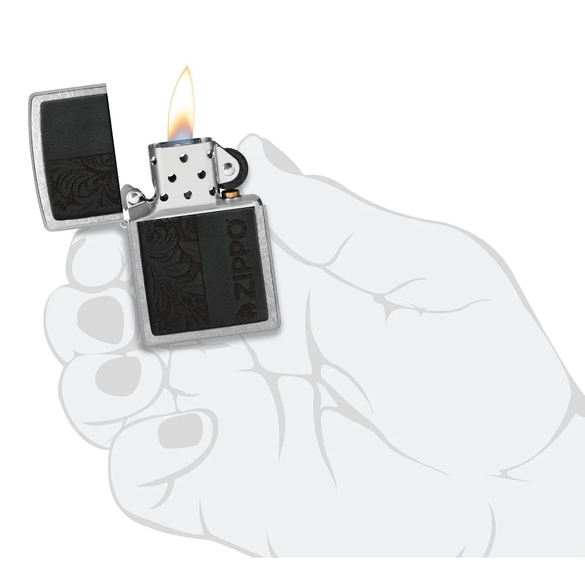 Zippo Lighter: Black Leather Emblem, Zippo Design - Street Chrome 46919 - Image 5
