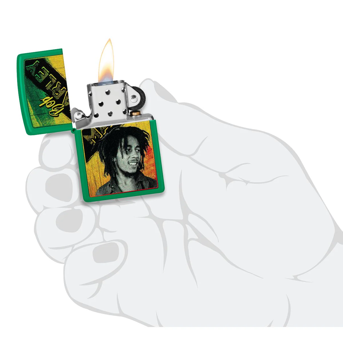 Zippo Lighter: Bob Marley - Grass Green Matte 46152 - Image 5