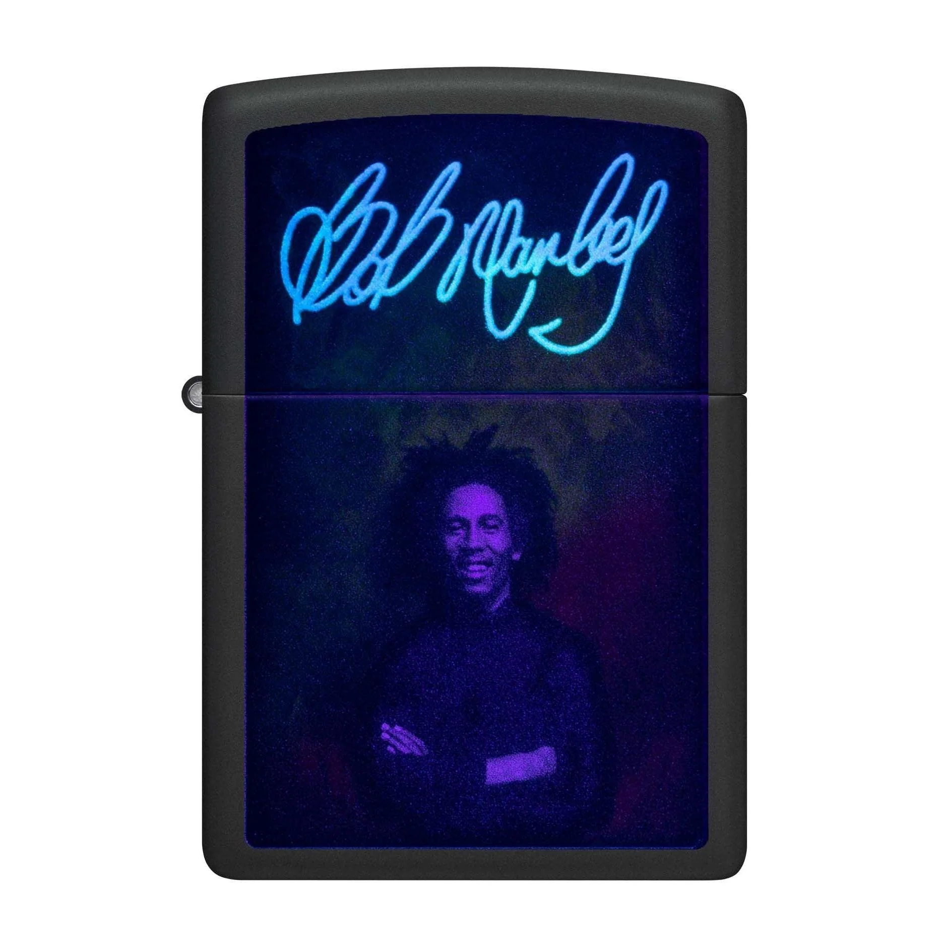 Zippo Lighter: Bob Marley with Black Light Signature - Black Matte 48674 - Image 2