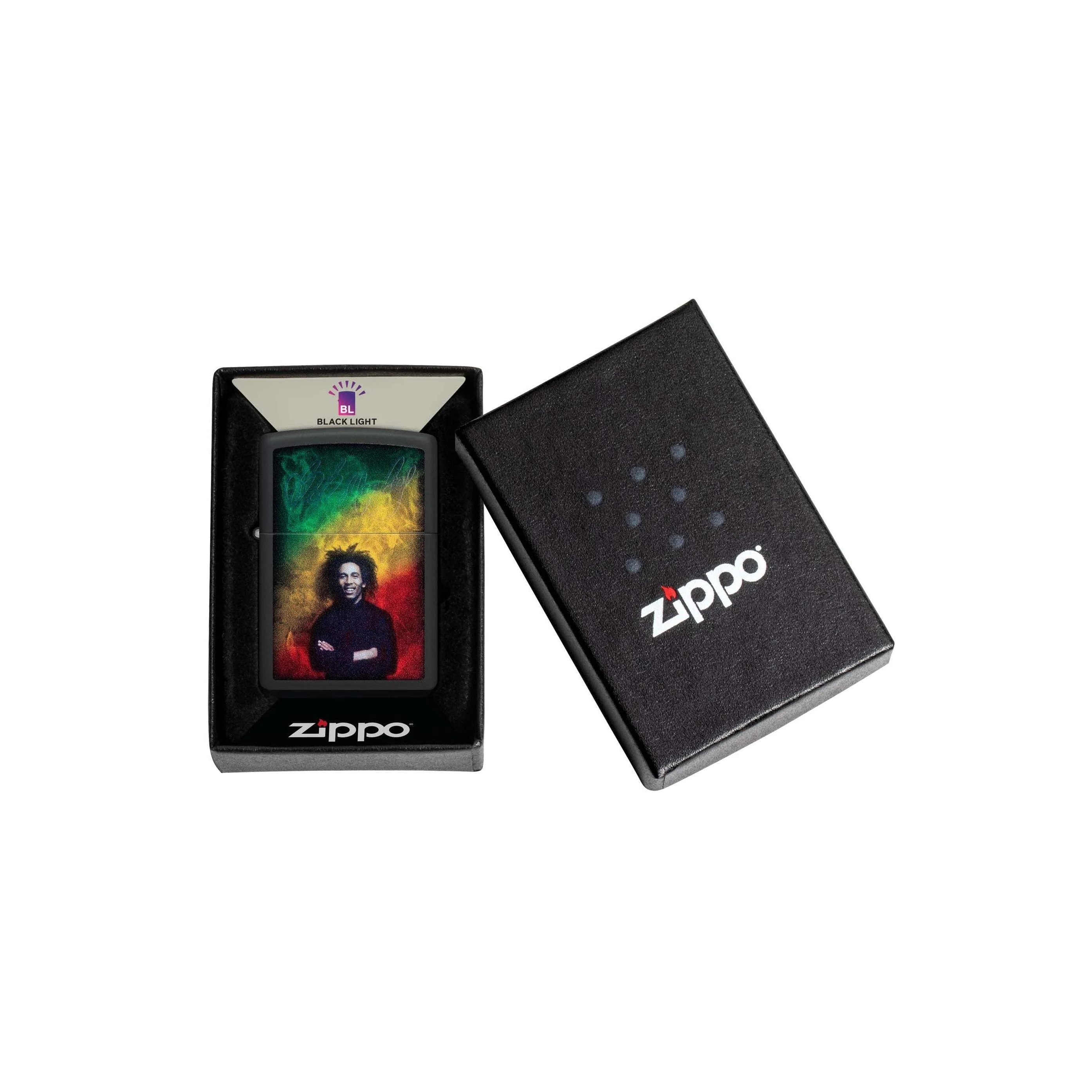 Zippo Lighter: Bob Marley with Black Light Signature - Black Matte 48674 - Image 3