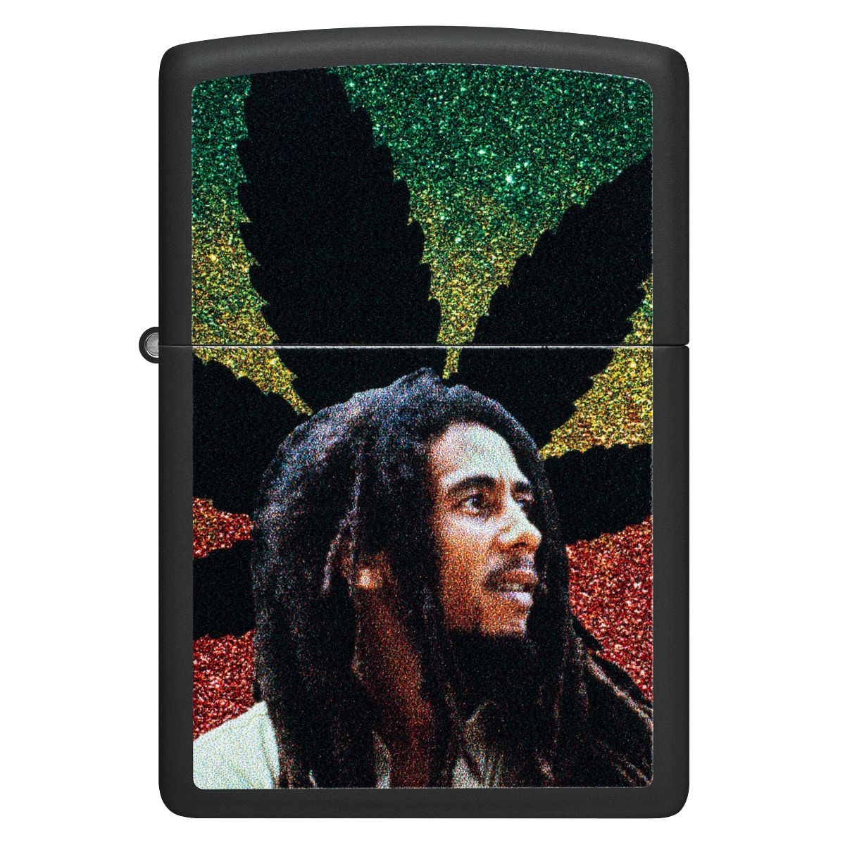 Zippo Lighter: Bob Marley with Weed Leaf - Black Matte 46741 - Image 2