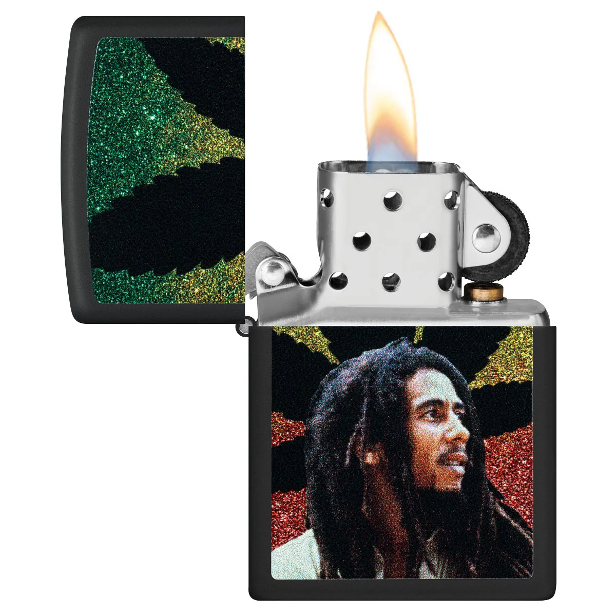 Zippo Lighter: Bob Marley with Weed Leaf - Black Matte 46741 - Image 3
