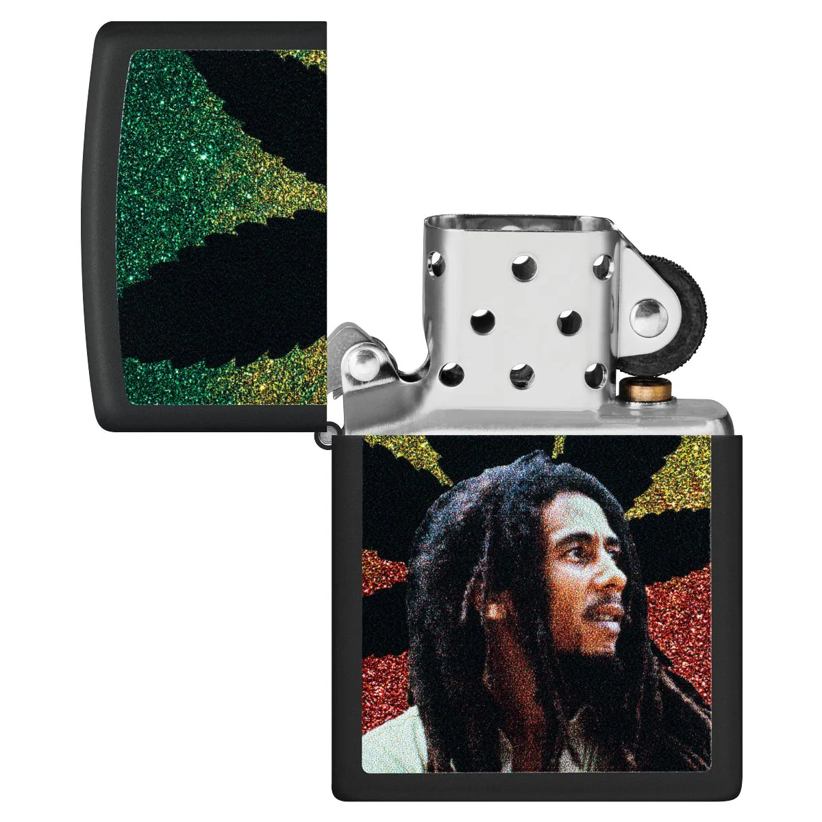 Zippo Lighter: Bob Marley with Weed Leaf - Black Matte 46741 - Image 4
