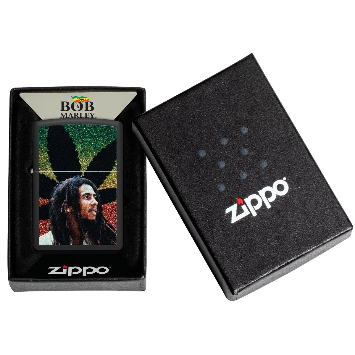 Zippo Lighter: Bob Marley with Weed Leaf - Black Matte 46741 - Image 6
