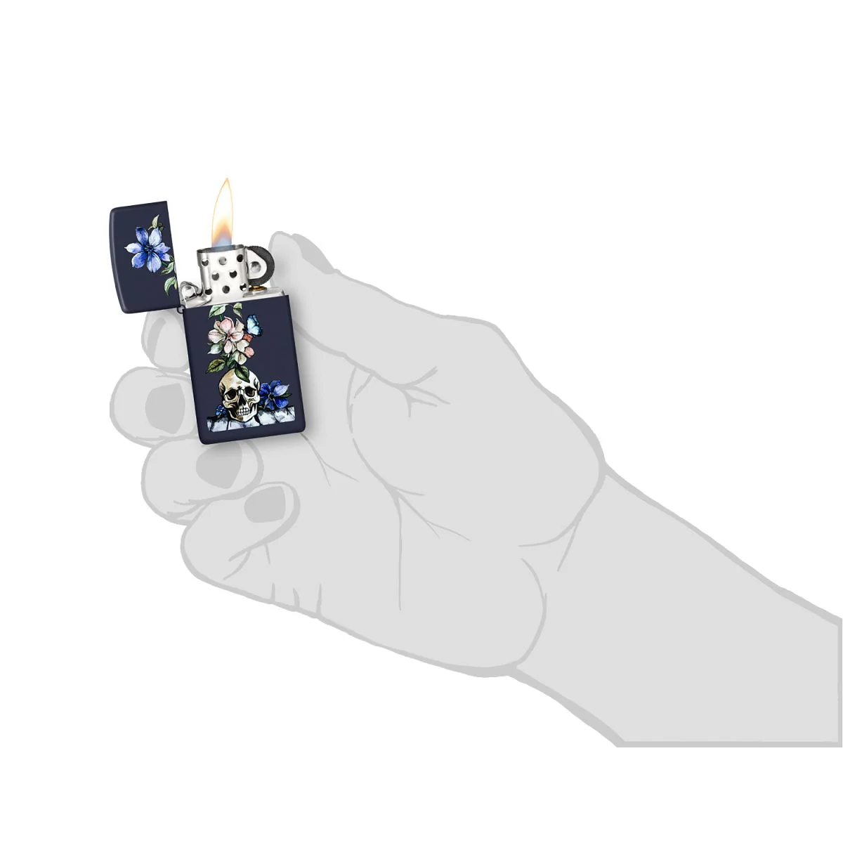 Zippo Lighter: Bone Bouquet - Navy Matte 46813 - Image 5