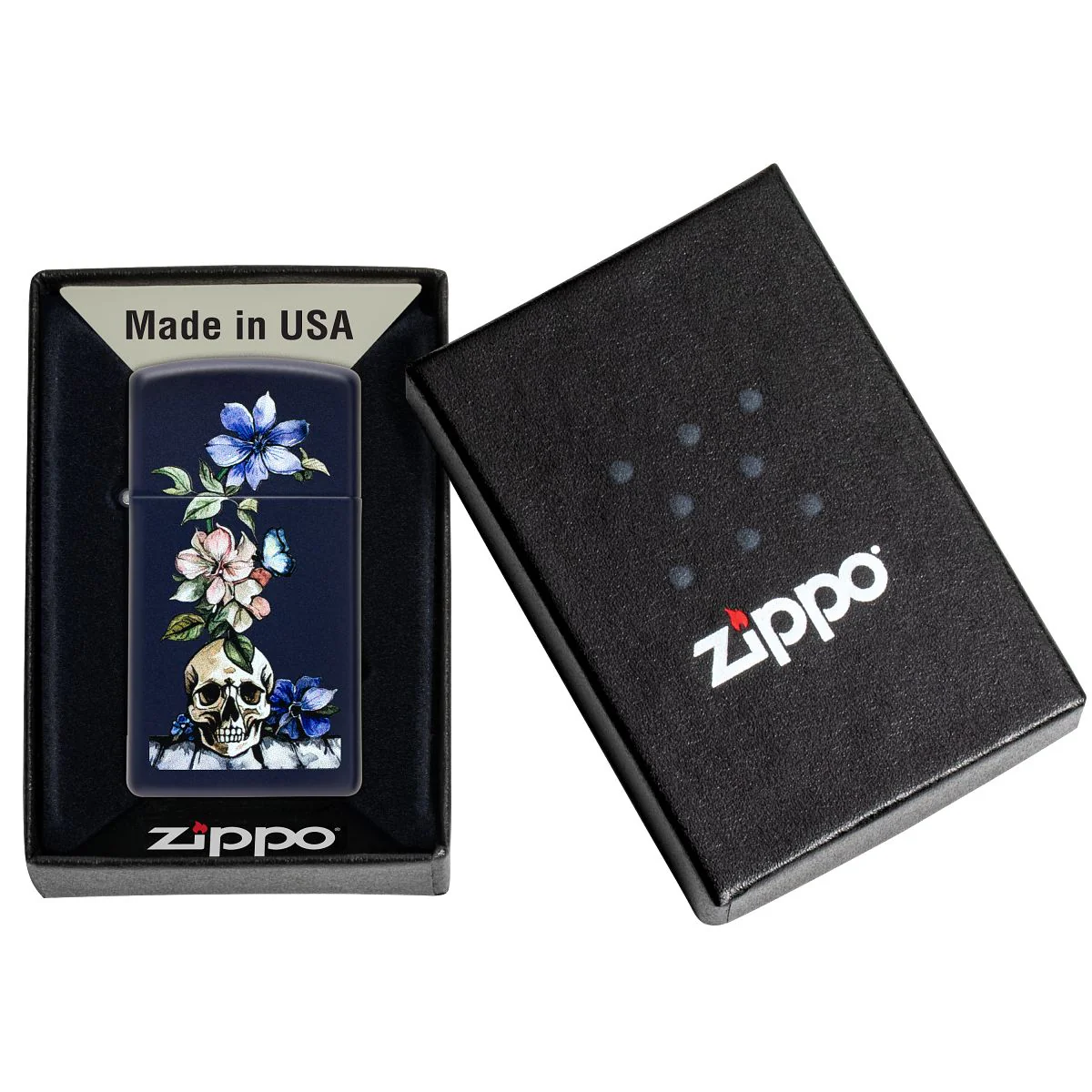 Zippo Lighter: Bone Bouquet - Navy Matte 46813 - Image 6