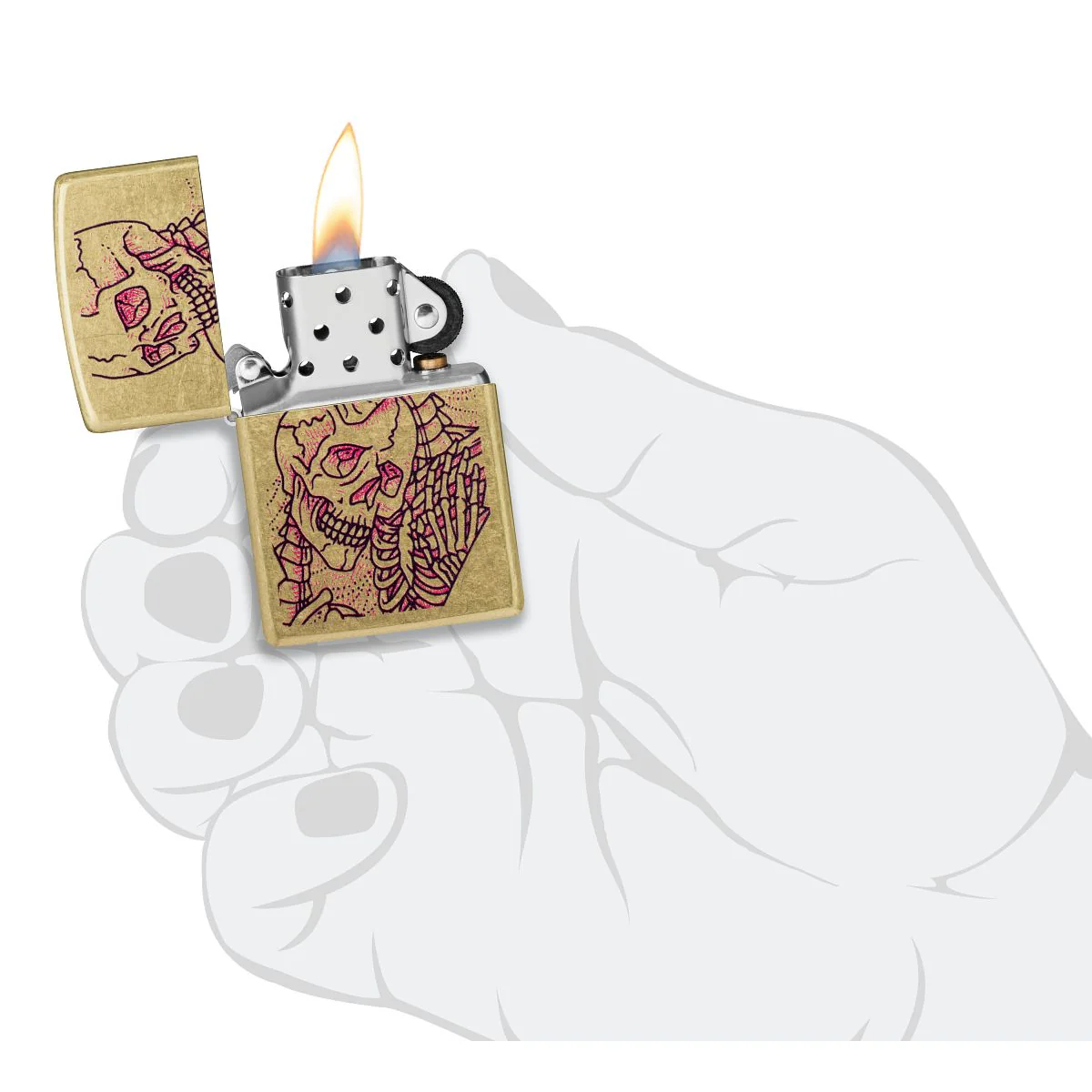 Zippo Lighter: Bony Embrace Design - Street Brass 47149 - Image 5