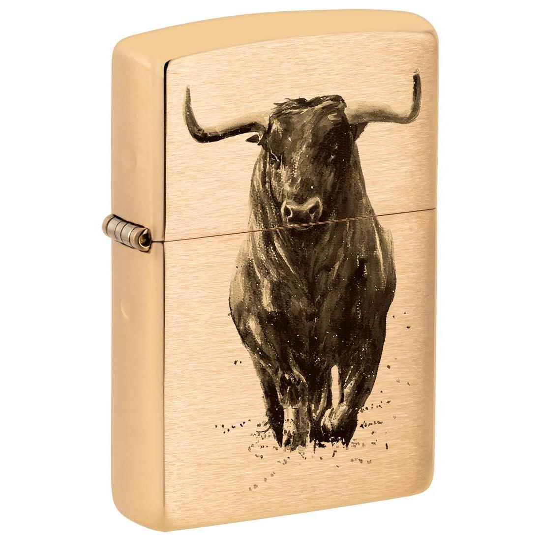Zippo Lighter: Bull Design - Brushed Brass 81293