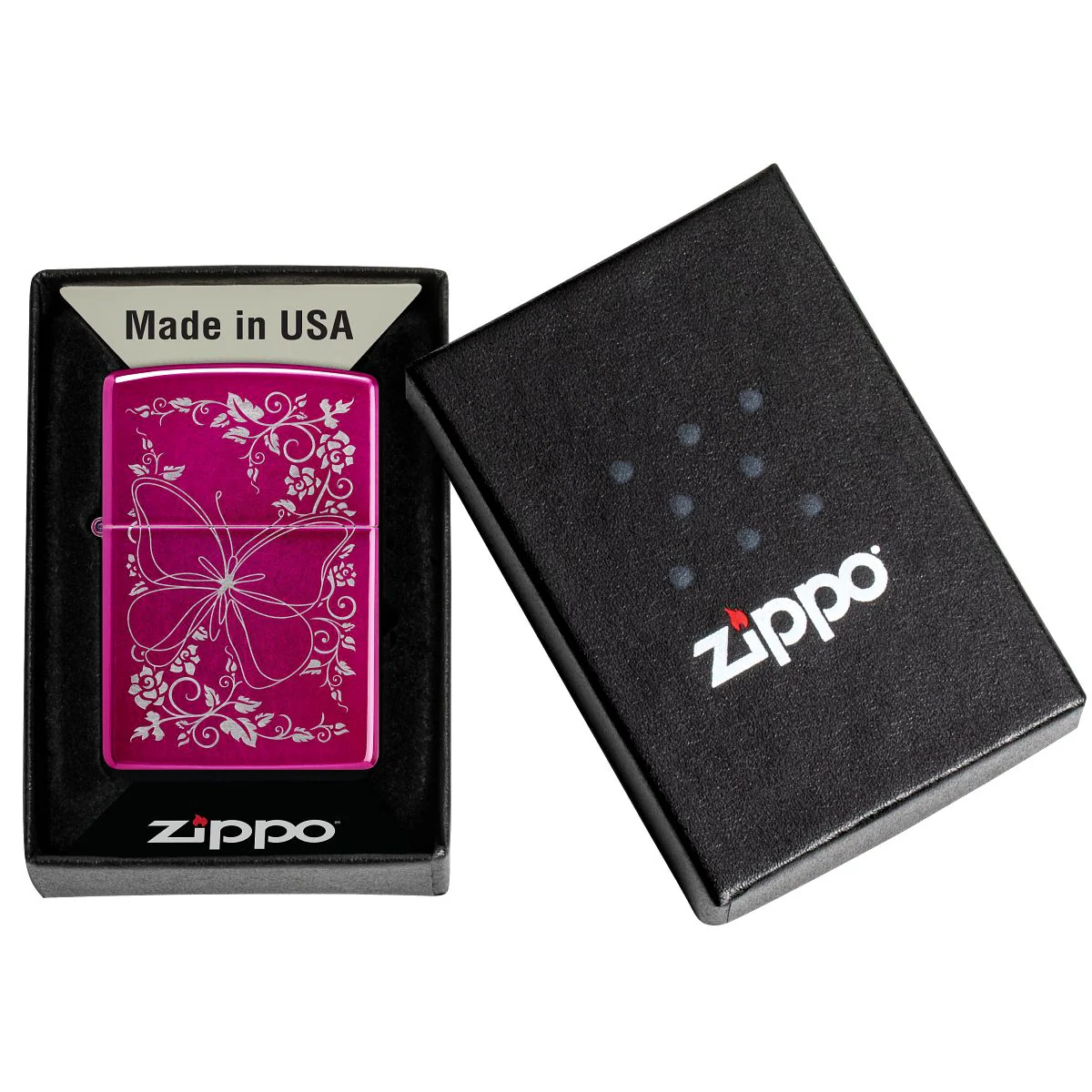Zippo Lighter: Butterfly Bliss, Engraved - Candy Raspberry 47158 - Image 6