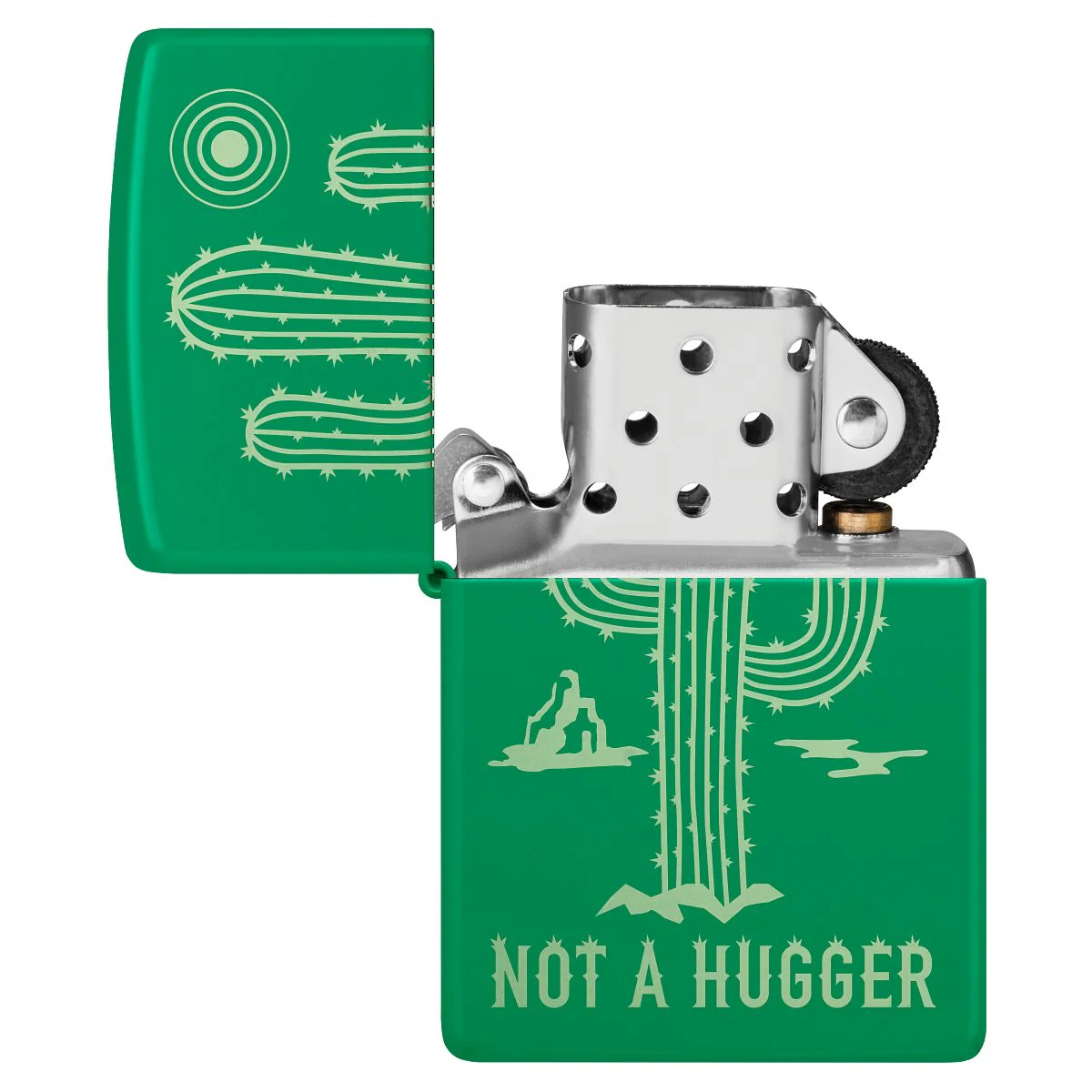Zippo Lighter: Cactus,Not a Hugger, Engraved - Grass Green Matte 47150 - Image 4