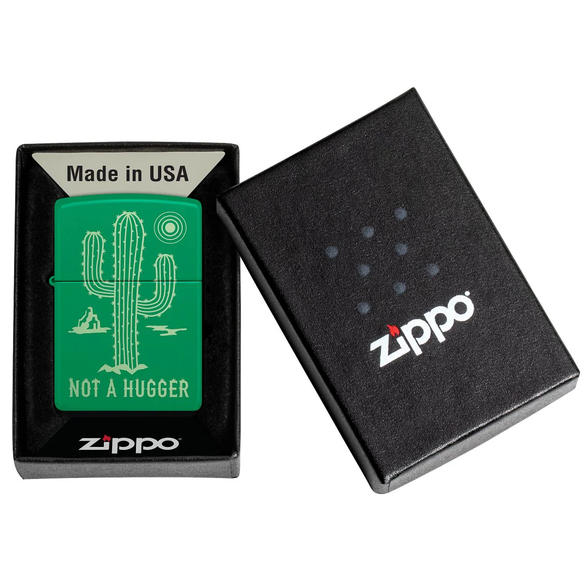 Zippo Lighter: Cactus,Not a Hugger, Engraved - Grass Green Matte 47150 - Image 6