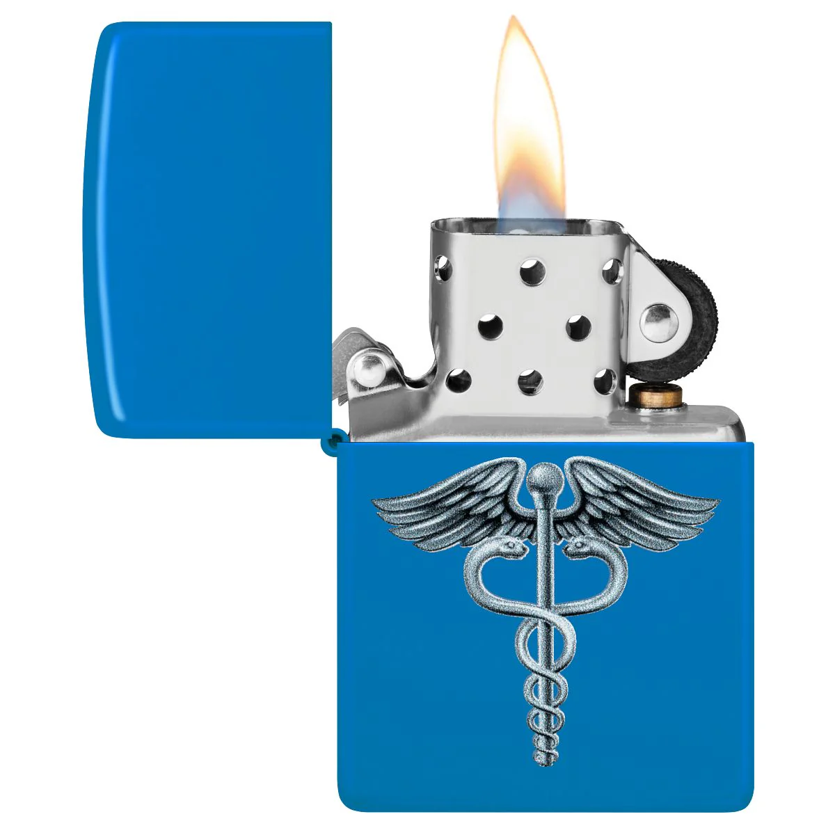 Zippo Lighter: Caduceus Symbol - Sky Blue Matte 46671 - Image 3