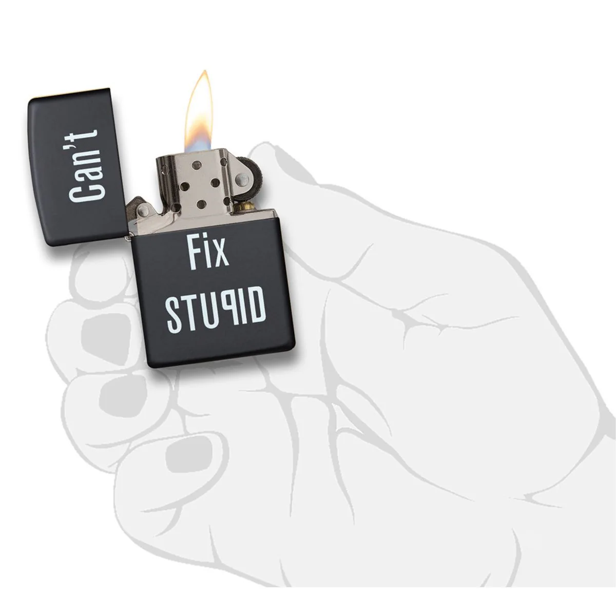 Zippo Lighter: Can't Fix Stupid - Black Matte 28664 - Image 5