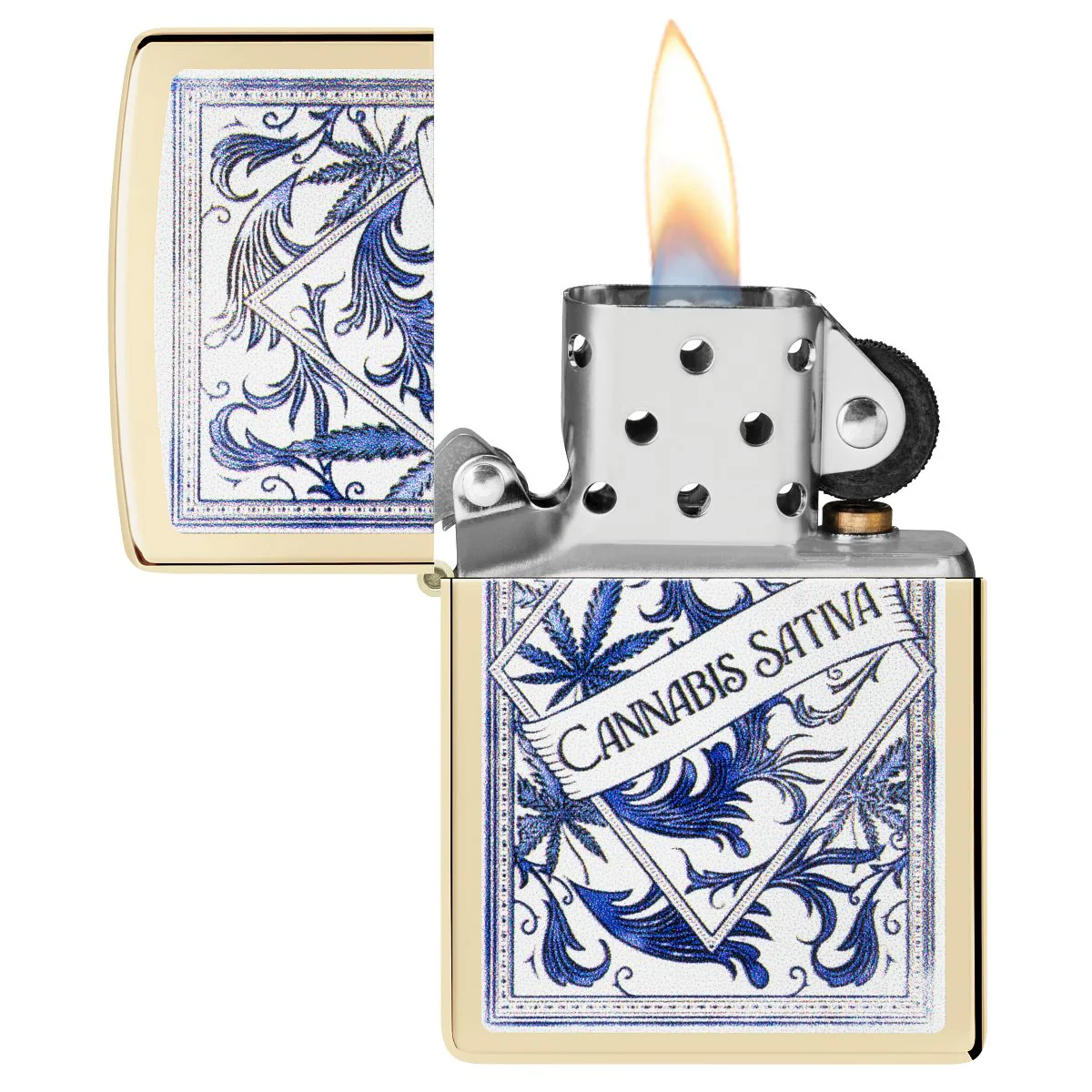 Zippo Lighter: Cannabis, Sativa Serenity Design - Champagne 47153 - Image 3