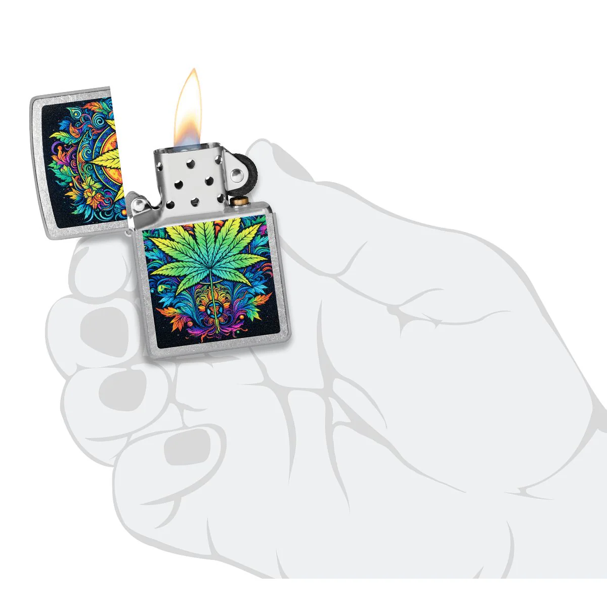 Zippo Lighter: Captivating Weed Leaf - Street Chrome 46575 - Image 5