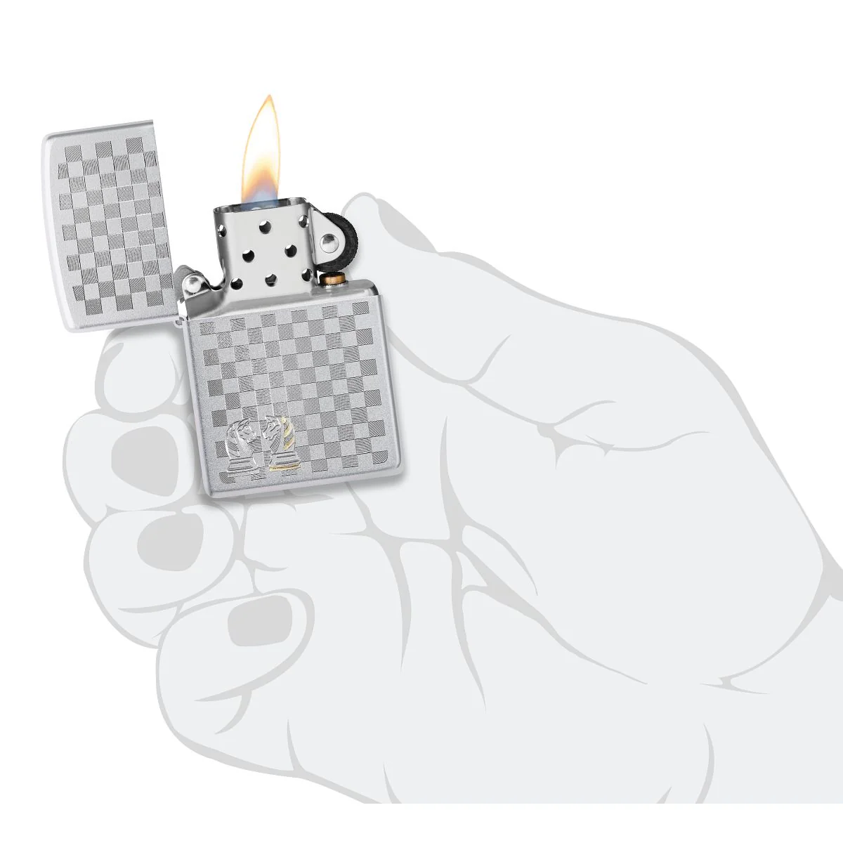 Zippo Lighter: Chess Design, Engraved - Satin Chrome 46909 - Image 5