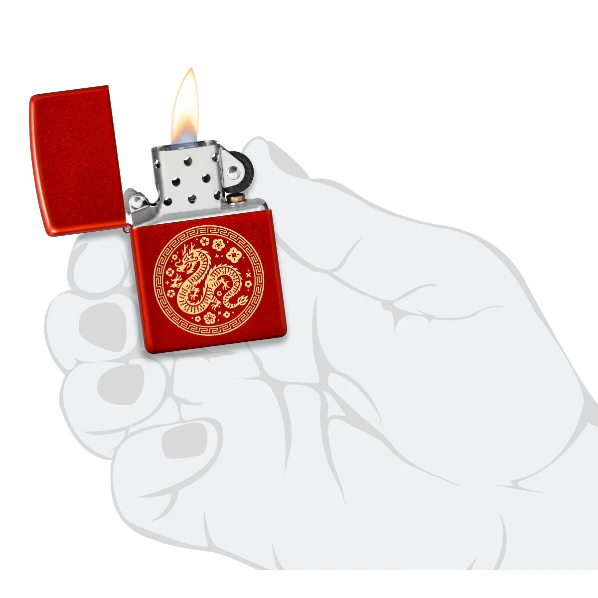 Zippo Lighter: Chinese Year of the Dragon, Engraved - Metallic Red 46098 - Image 5