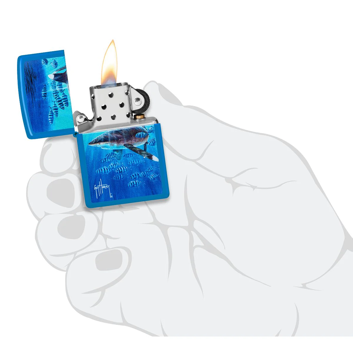 Zippo Lighter: Co-Pilot Guy Harvey - Sky Blue Matte 47104 - Image 5