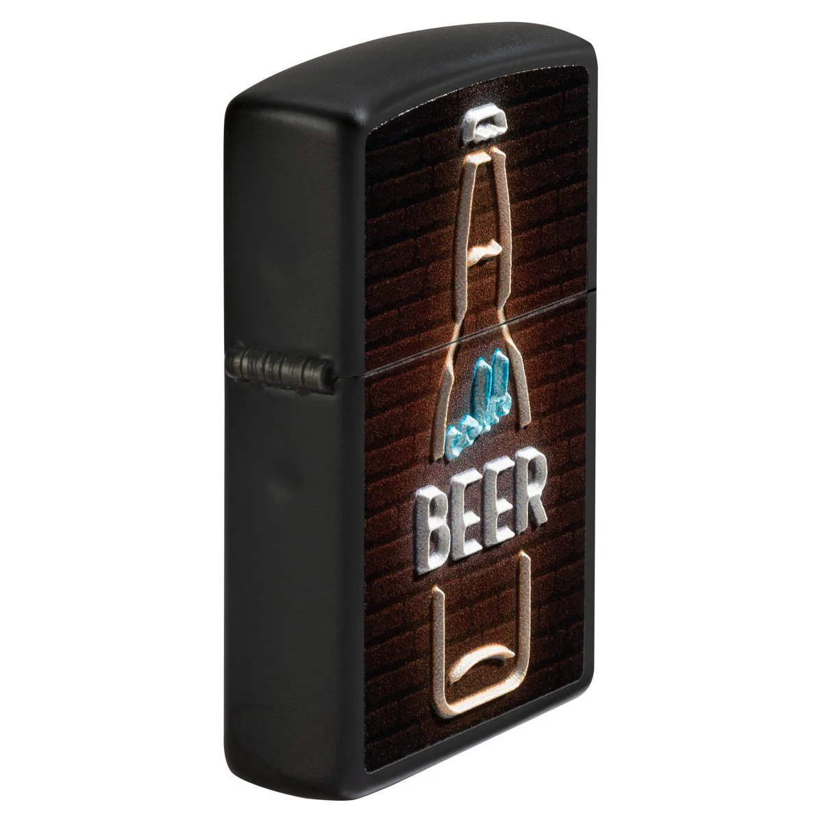 Zippo Lighter: Cold Beer Neon Sign, Raised Print - Black Matte 46112 - Image 2