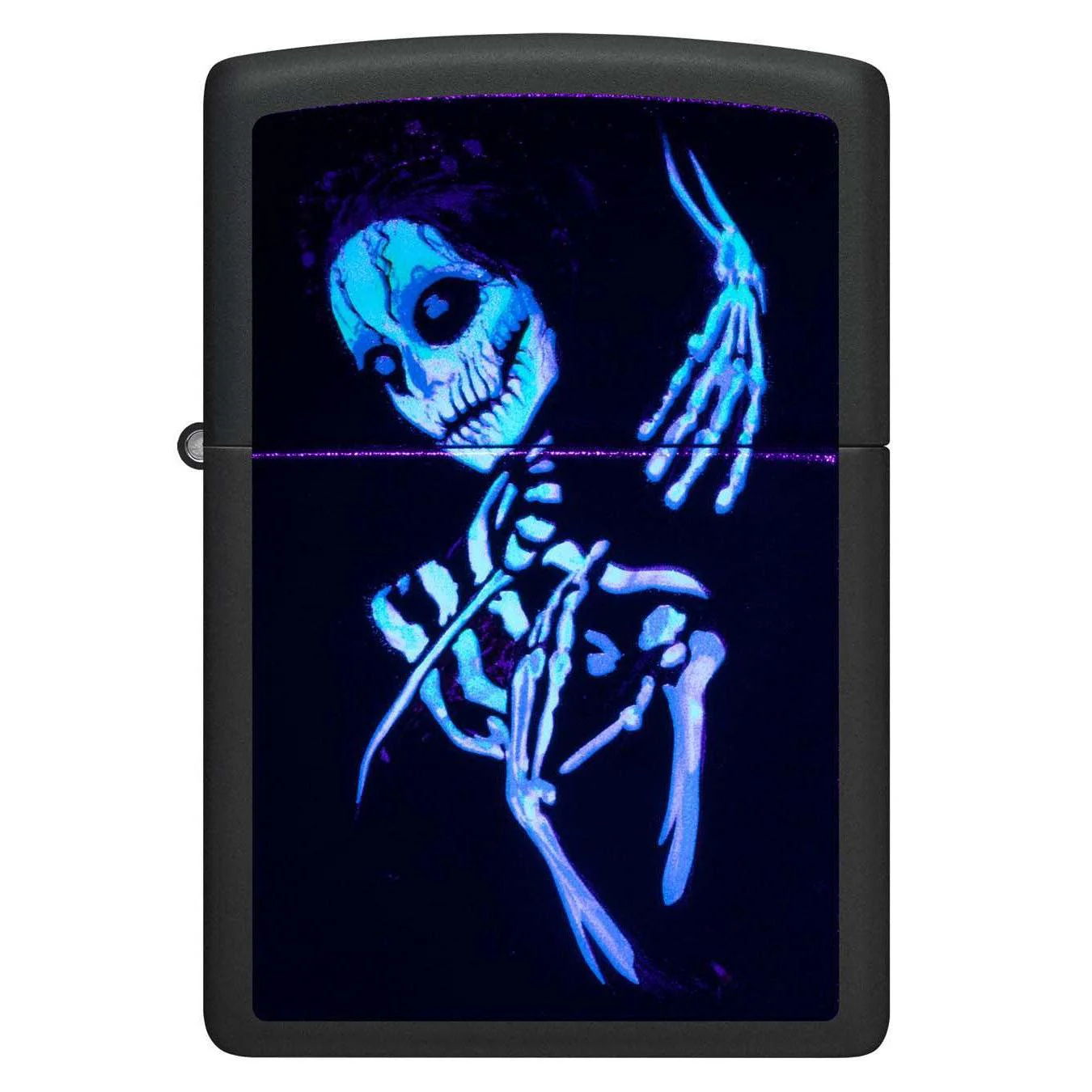 Zippo Lighter: Colorful Skeleton, Black Light - Black Matte 48647 - Image 2