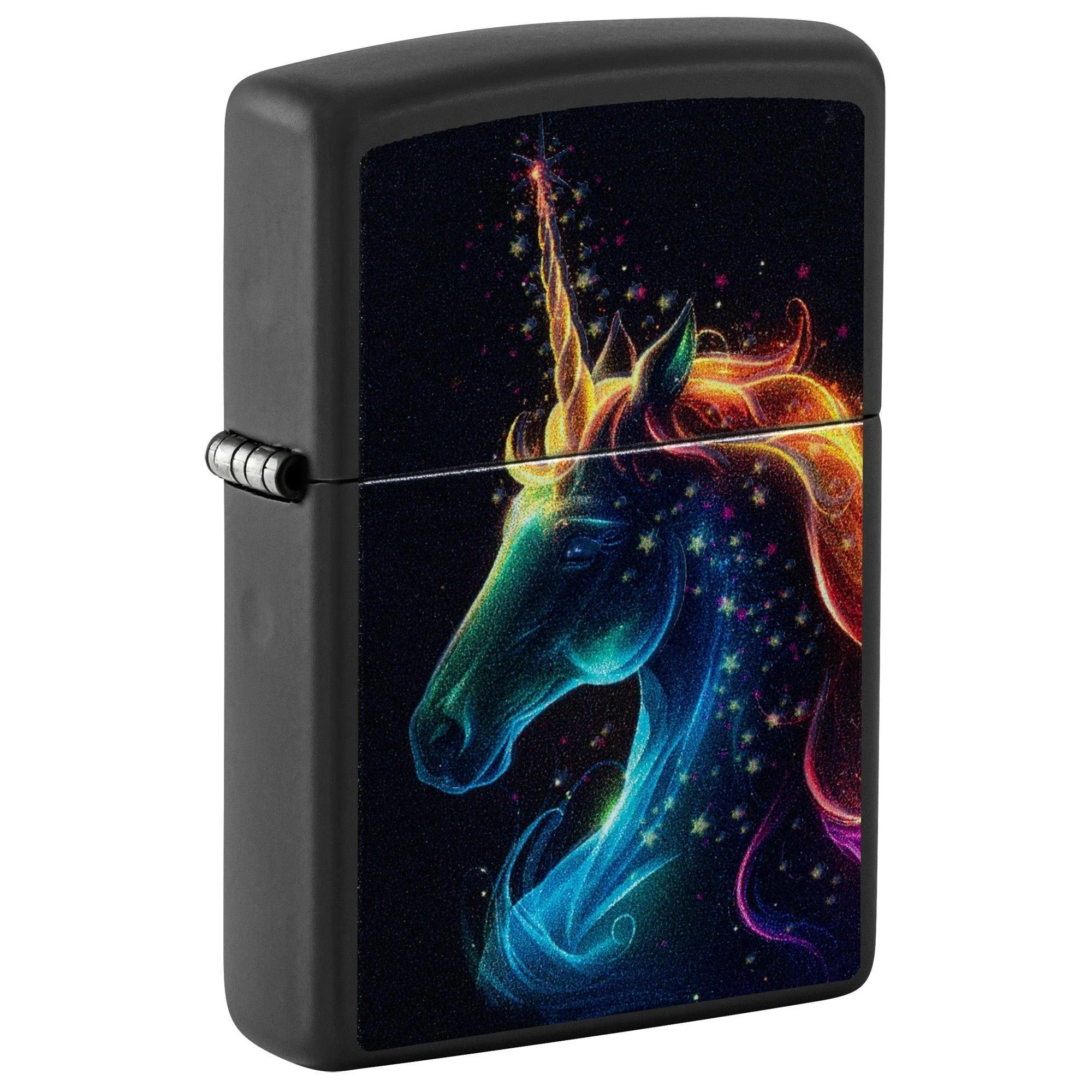 Zippo Lighter: Colorful Unicorn, Blacklight - Black Matte 81672