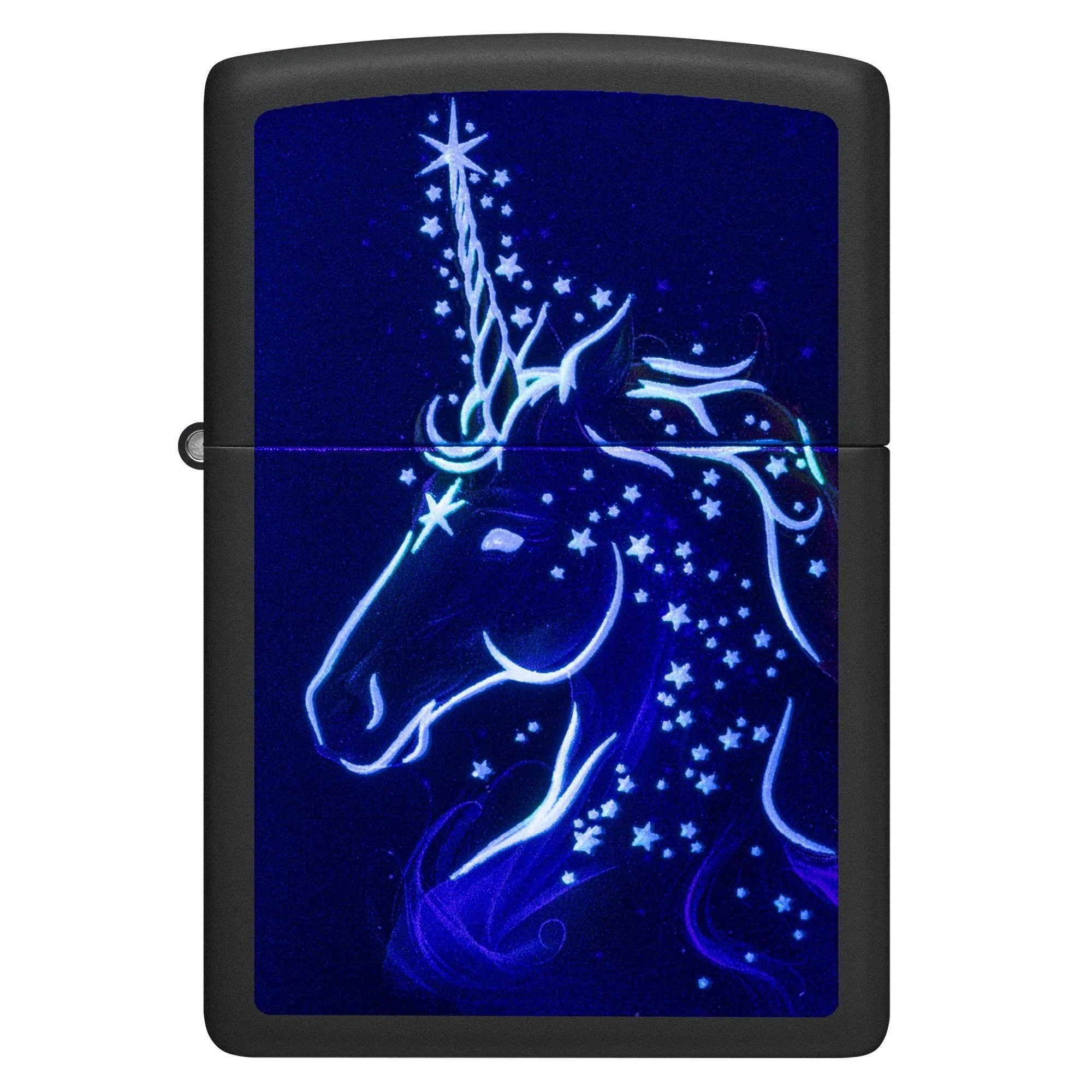 Zippo Lighter: Colorful Unicorn, Blacklight - Black Matte 81672 - Image 2