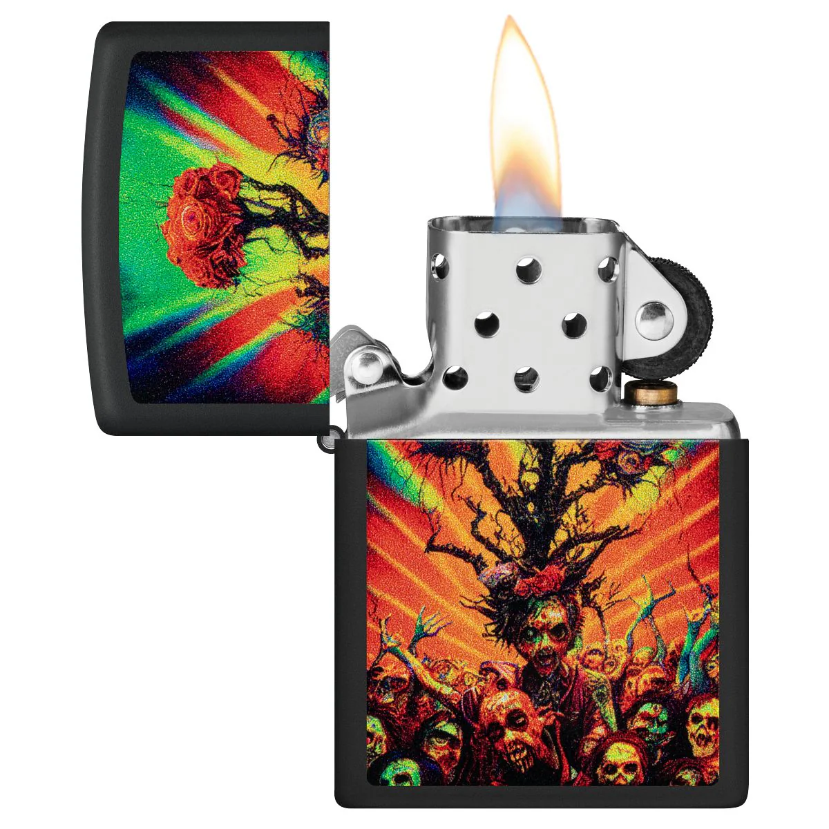 Zippo Lighter: Colorful Zombies Design - Black Matte 48956 - Image 3