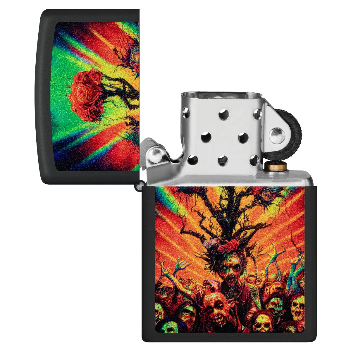Zippo Lighter: Colorful Zombies Design - Black Matte 48956 - Image 4