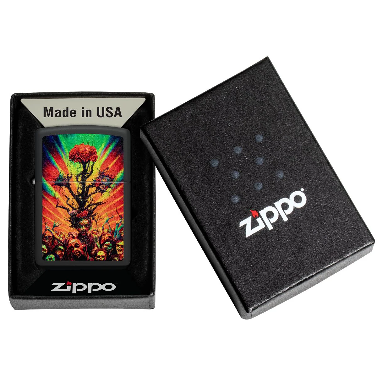 Zippo Lighter: Colorful Zombies Design - Black Matte 48956 - Image 6