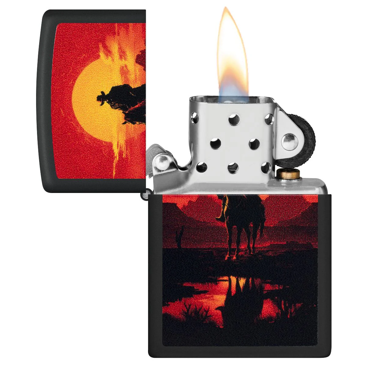 Zippo Lighter: Cowboy on Horseback - Black Matte 46885 - Image 3