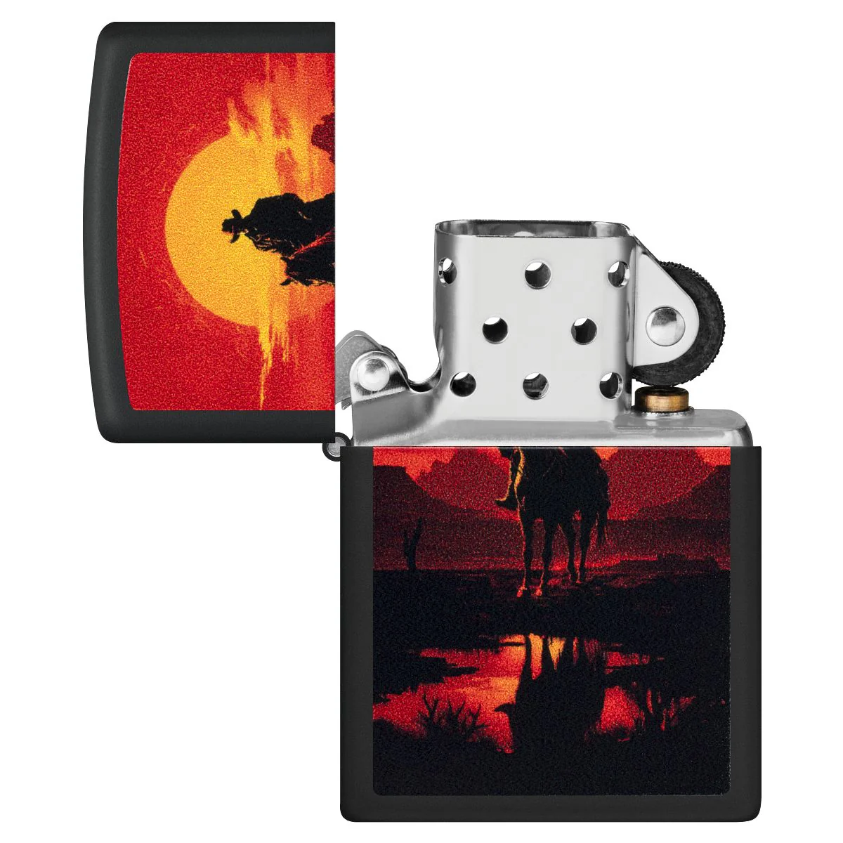 Zippo Lighter: Cowboy on Horseback - Black Matte 46885 - Image 4