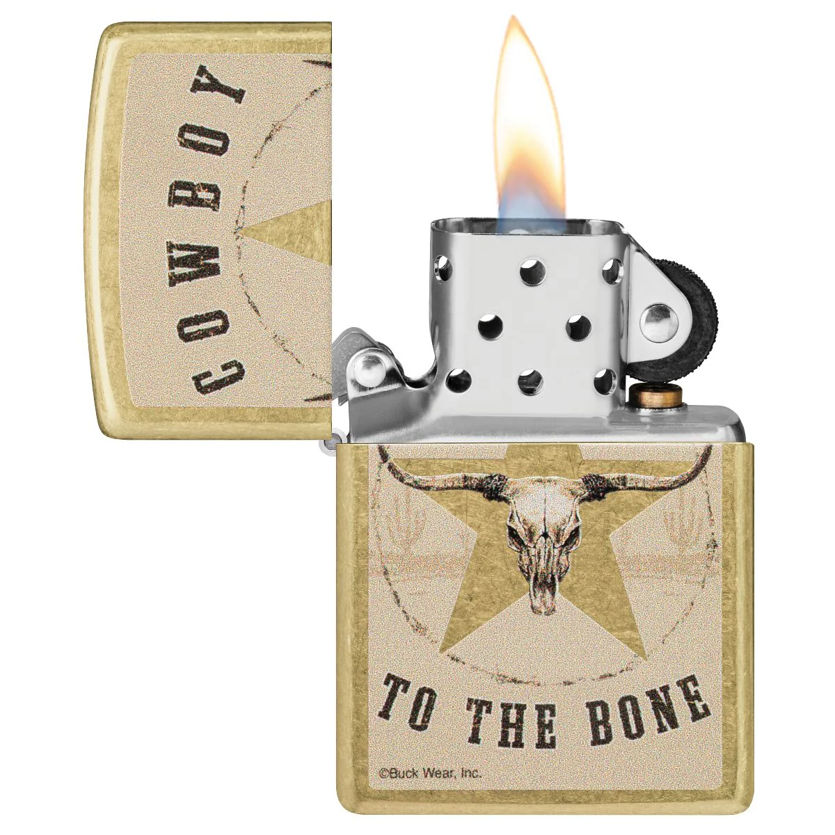 Zippo Lighter: Cowboy to the Bone by Buck Wear - Tumbled Brass 48937 - Image 3